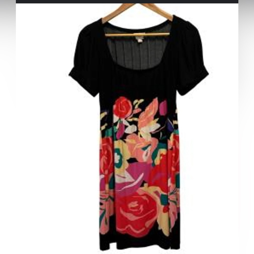 Beige by eci Black Dress with Bold Floral Design